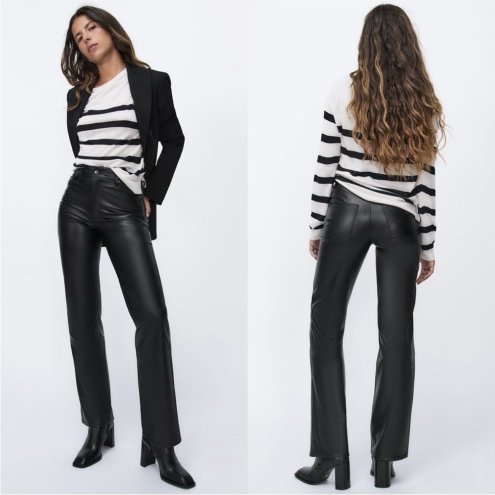 Zara 90s High Waisted Wide Leg Faux Leather Pants